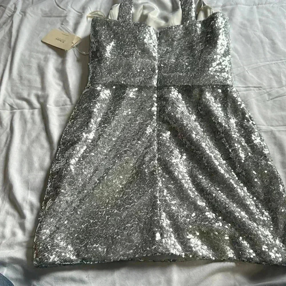 TS Couture Sequin Silver cocktail/ party dress halter top NWT - Picture 7 of 8